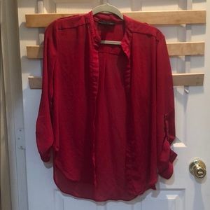 Magenta Sheer Dressy Button Shirt, size Small